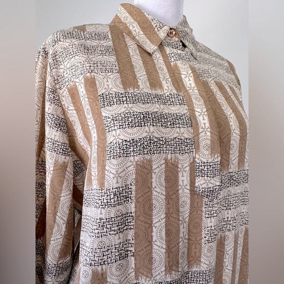 Vintage ‘90s Alfred Dunner Cream, Brown & Black Collared Long Sleeve Blouse - Picture 4 of 8